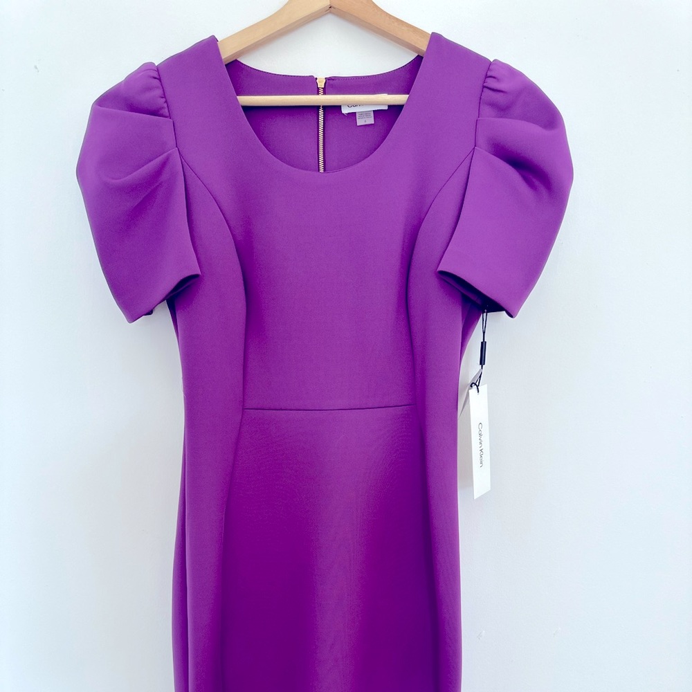 New! Calvin Klein Modern True purple Puff Sleeve Sheath Dress size 6
